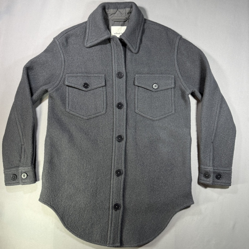 Wilfred Free Ganna Shirt Jacket Womens Small Grey Merino Wool Shacket Aritzia